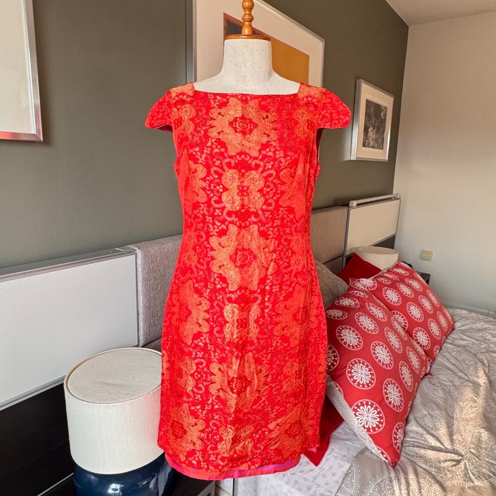 # Christian Lacroix Bazaar Red Floral Cap Sleeves Simple Elegance Sz 40 or MED